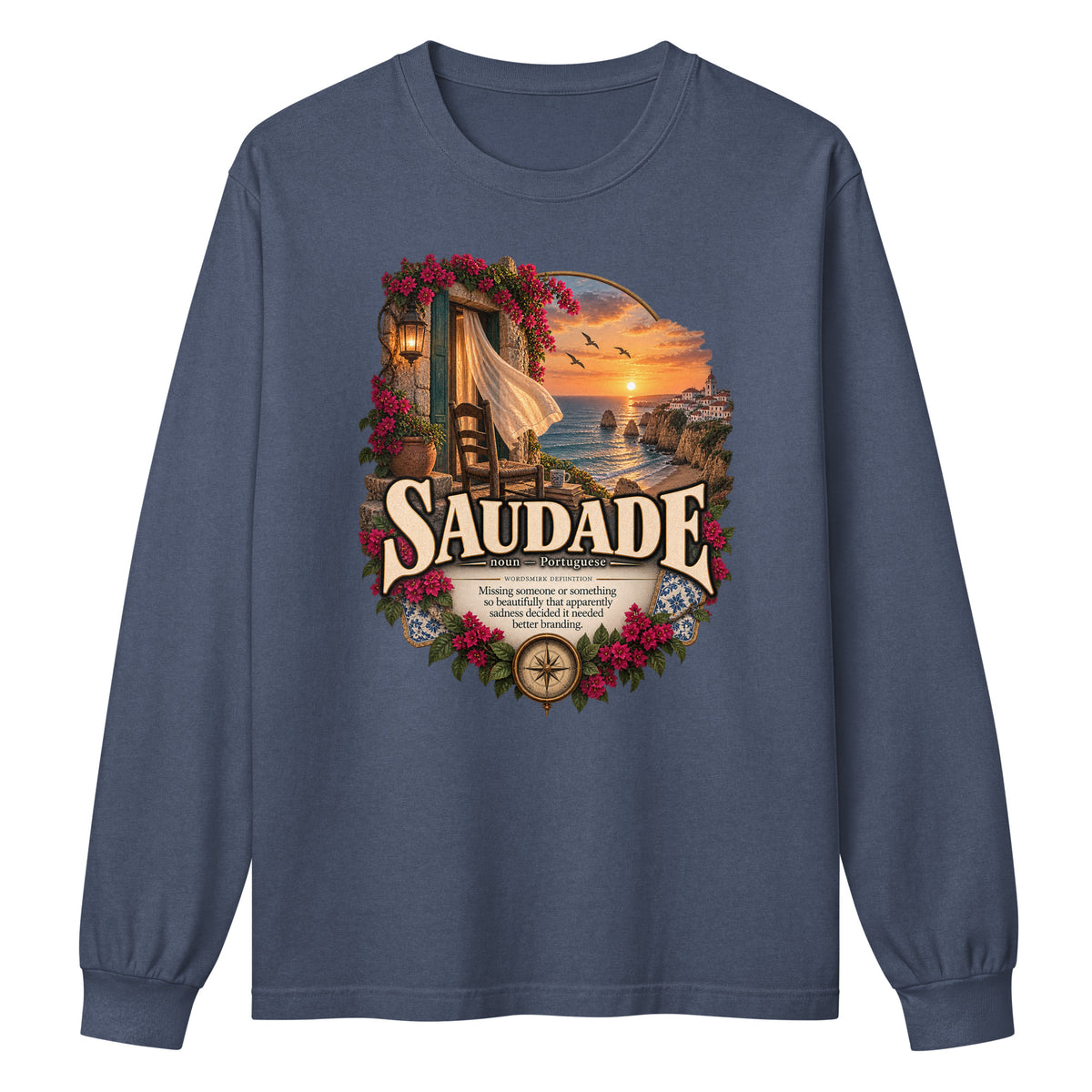 Saudade Long Sleeve Shirt – Portuguese Word Definition Tee - WordSmirk™ | Obscure Word Shirts, Hoodies & Gifts